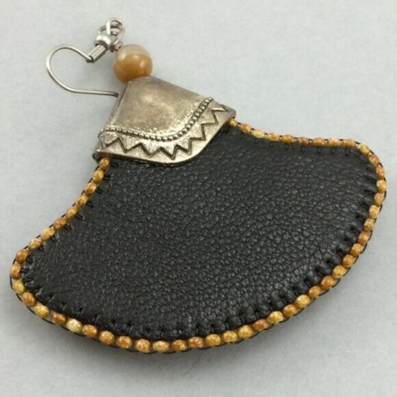 Beaded Metal Handmade Boho Dangle Earrings Festival Style Faux Real Leather Fur - Picture 5 of 16